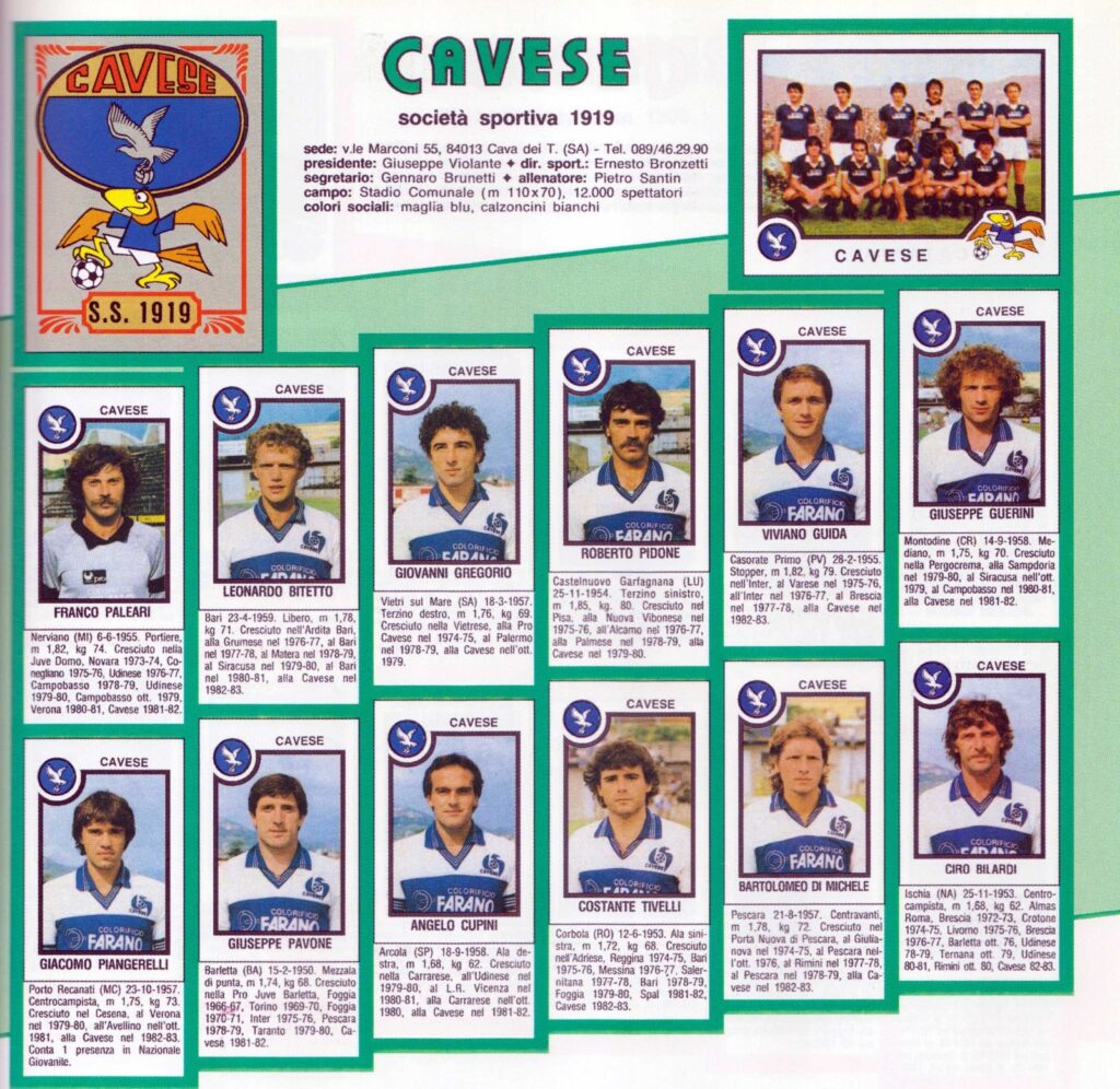 La Cavese 82-83 sull'album Panini