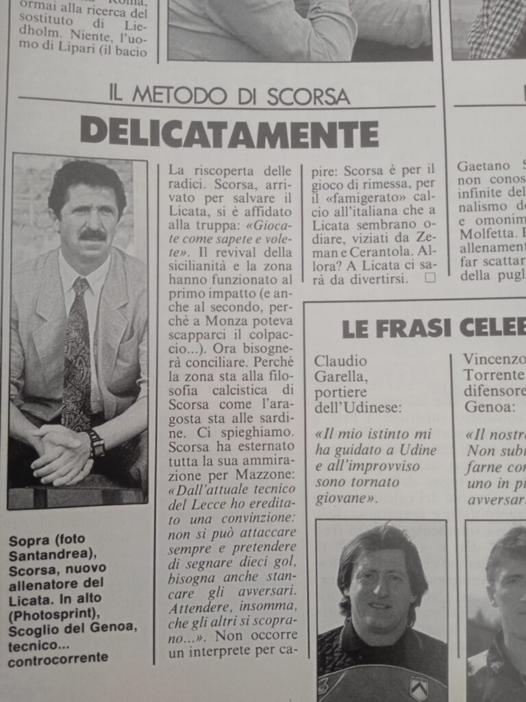 Articolo del Guerino della stagione 88-89 con Scorsa a Licata